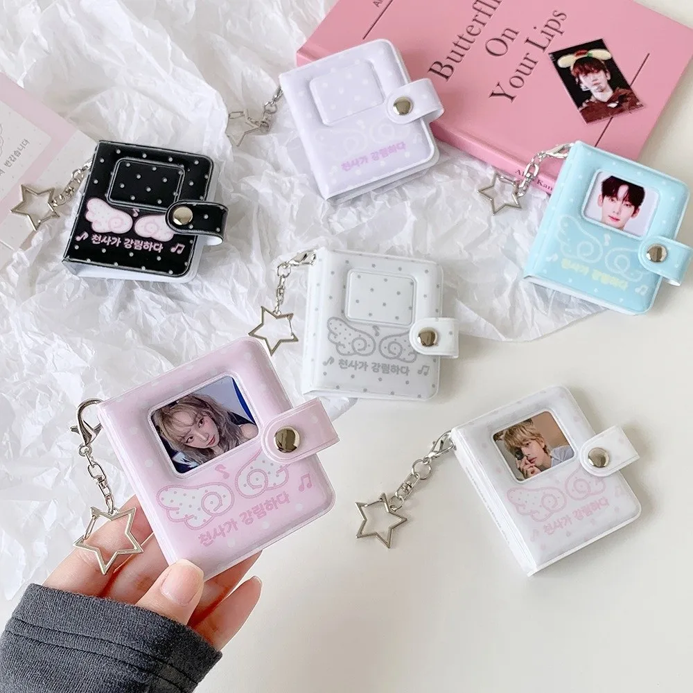 Cute 2-Inch Photo Card Holder Snap Button Angel Wings Mini Photo Album PVC Photocard Binder Bag Decoration