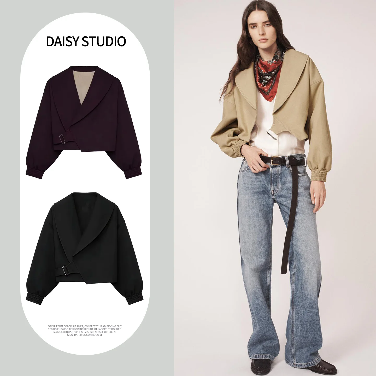 

Spring 2026 New Women's Short Coat Casual Commute Long Sleeve Turn-down Collar Outerwear Polyester Fiber Decorative Stitching