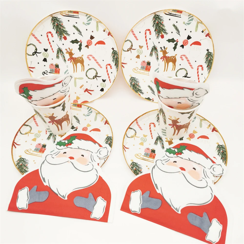 1 beutel Santa Claus Elch Frohe Weihnachten Einweg Geschirr Pappbecher Teller Serviette Weihnachten Festival Urlaub Party Dekoration Lieferungen