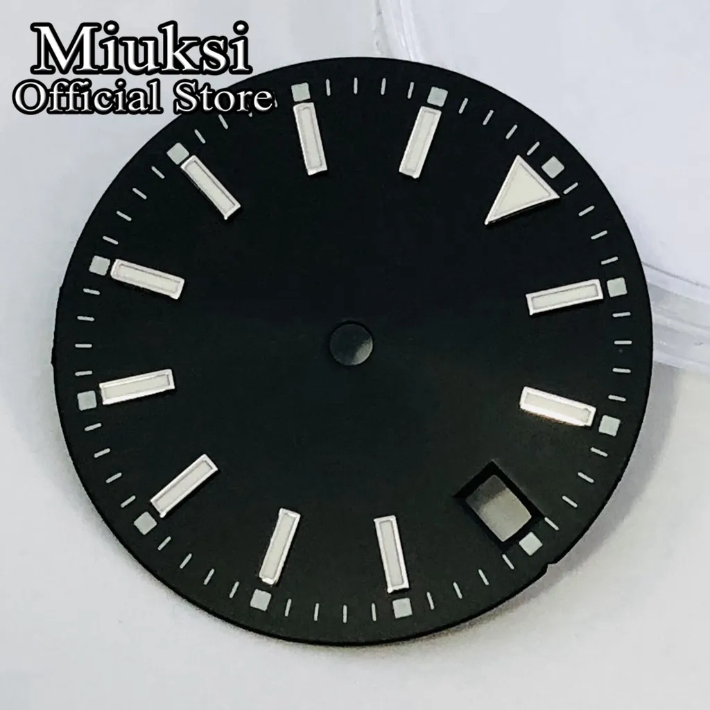 Miuksi 28.5mm sterile dial black blue green red silver yellow watch dial luminous dial fit NH35 movement