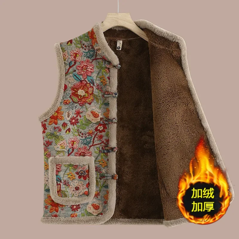 

Жилет женский хлопковый свободного покроя, винтажный жилет с карманами и принтом, теплая куртка в японском стиле, Осень-зима