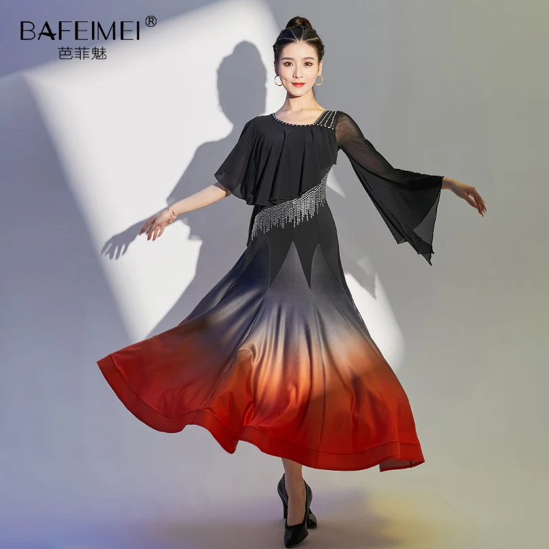 فستان رقص حديث للنساء جديد قاعة رقص الفالس قاعة الرقص اللاتينية التدرج فستان كبير ممارسة الأداء فستان 9030