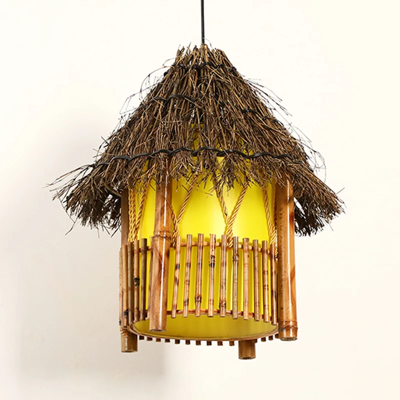 Southeast Asian Grass Vine Bamboo Woven Chandelier Creative Personalized Retro Restaurant Balcony Corridor Courtyard Bamboo Lamp