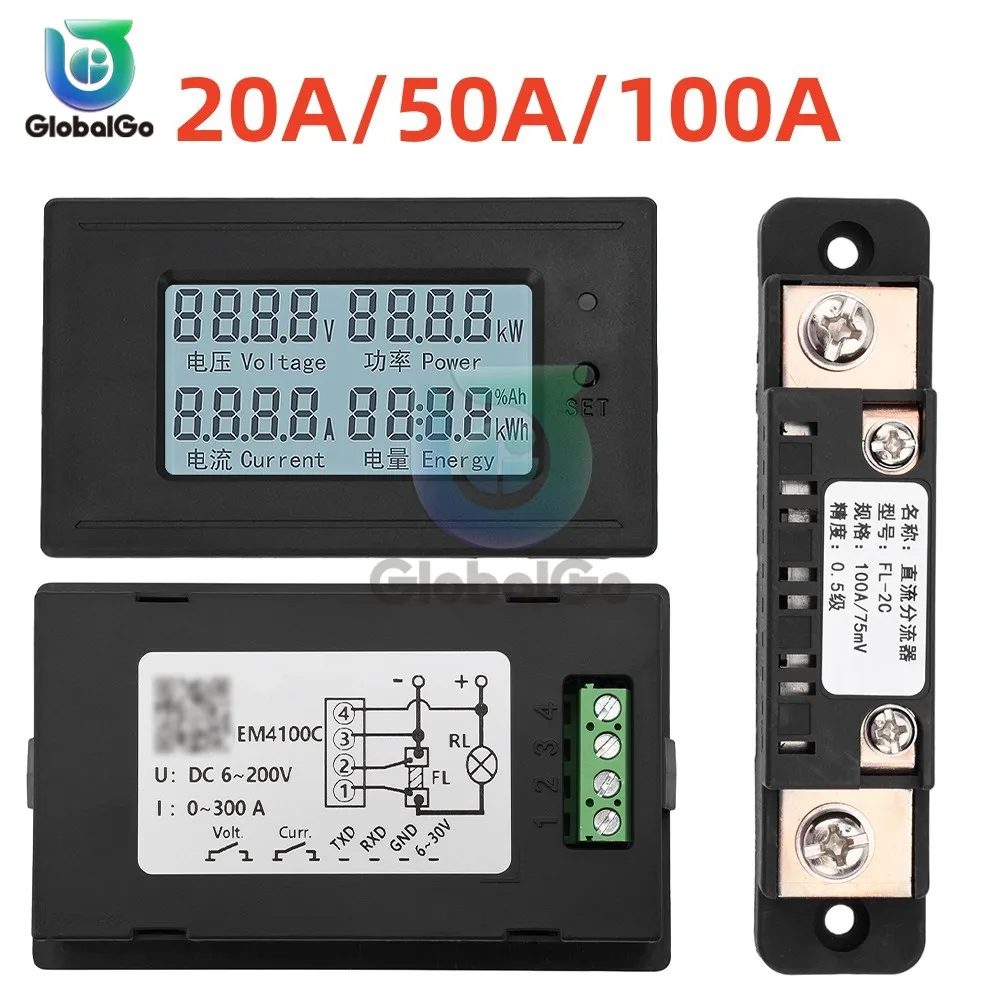 

DC6-200V 4-in-1 LCD Digital Multimeter Voltage Power Current Energy Multifunction Monitor Meter 20A/50A/100A Voltmeter Ammeter