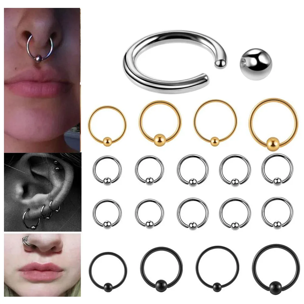 10PCS 316L Stainless Steel Captive Bead Ring Nose Septum Lip Hoop Rings Helix Daith Tragus CBR Unisex  Earring  Piercing Jewelry