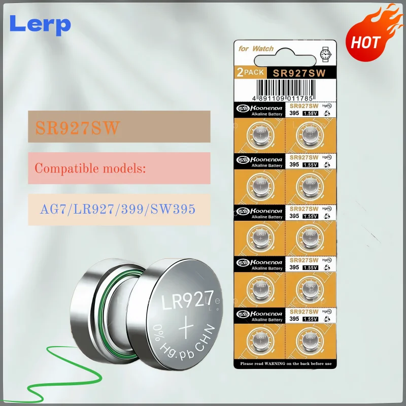 Кнопочный аккумулятор 1,55 В, AG7, LR927, 399, SR927, SW 395, Подходит для часов, игрушек, калькуляторов lerp20