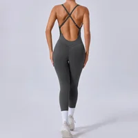 Sexy Cross Backless Bodycon Sporty Jumpsuit with Cups Women One Piece Gym Workout Outfit Sportswear Sleeveless Fitness Overalls
