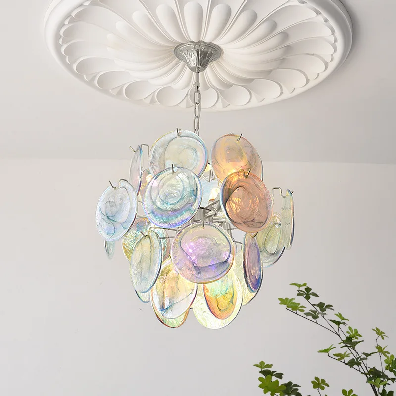 Retro living room chandelier light luxury medieval style dining room stairs bedroom colorful glass decorative chandelier