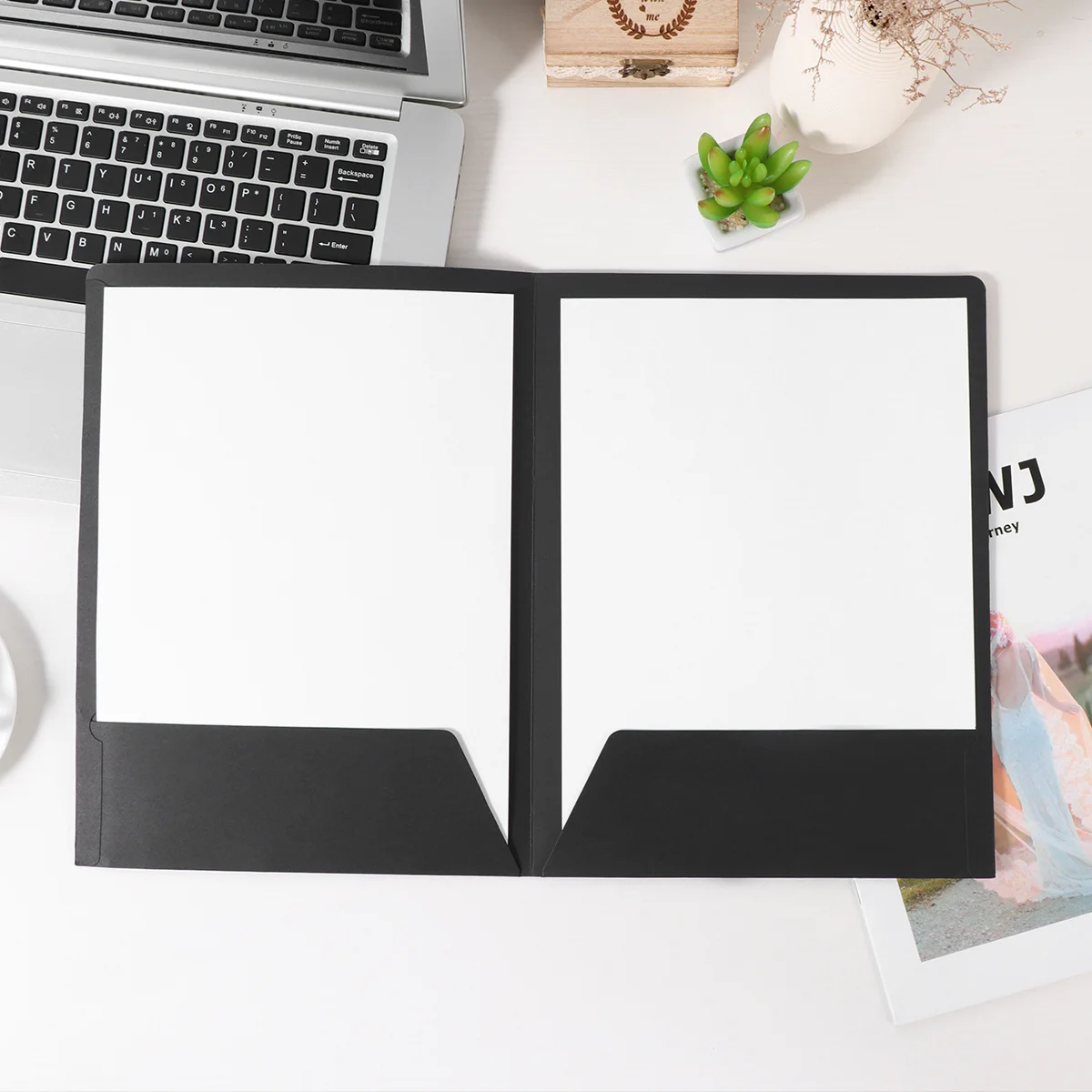 12Pcs A4 File Folder with 2 Pockets Kraft Paper Document Holder Black for Office Study Business Notes Receipts Recipes Class