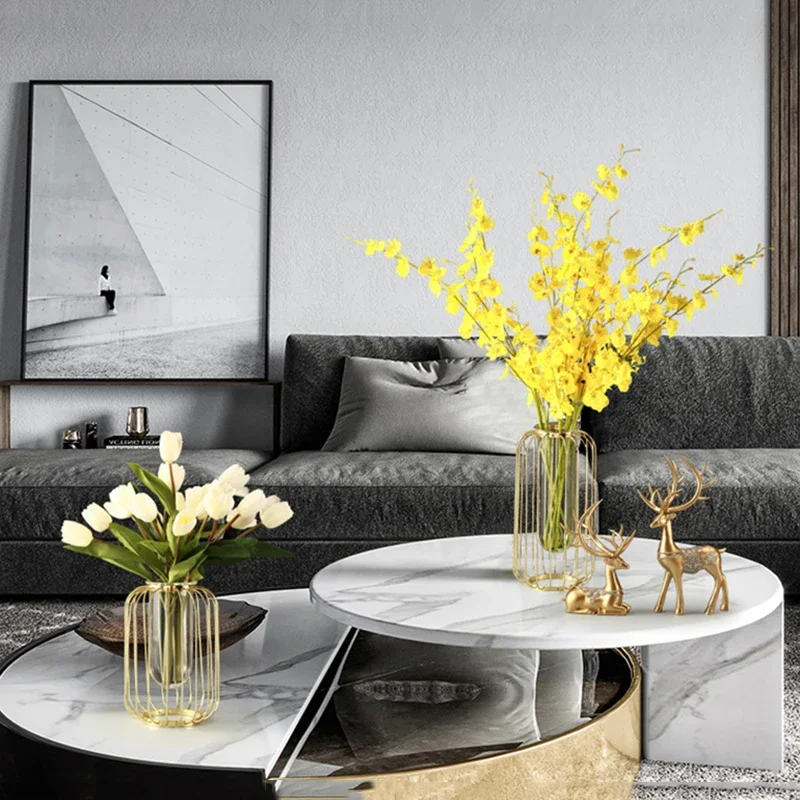 Tube Glass Vase For Living Room Modern Ornaments Metal Rack Vases Home Decoracion Hogar Moderno