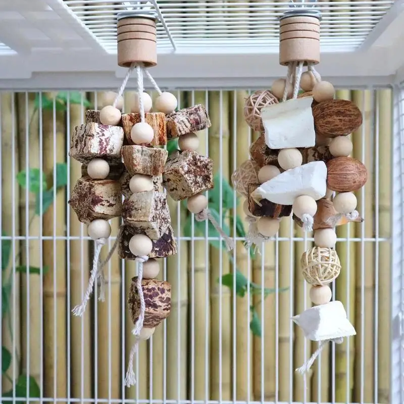 Natural Material Pet Parrot Toy Bird Swing Exercise Grinding Biting Wooden Toys Pet Parrot Macaw Hammock Bird Toy