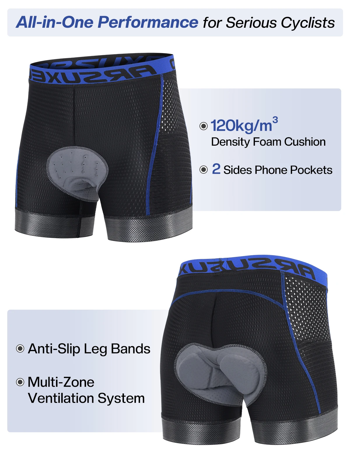 ARSUXEO Cycling Underwear Men With Pockets 4D Padded Bike Shorts Bicycle Biking Cycling Shorts 005G