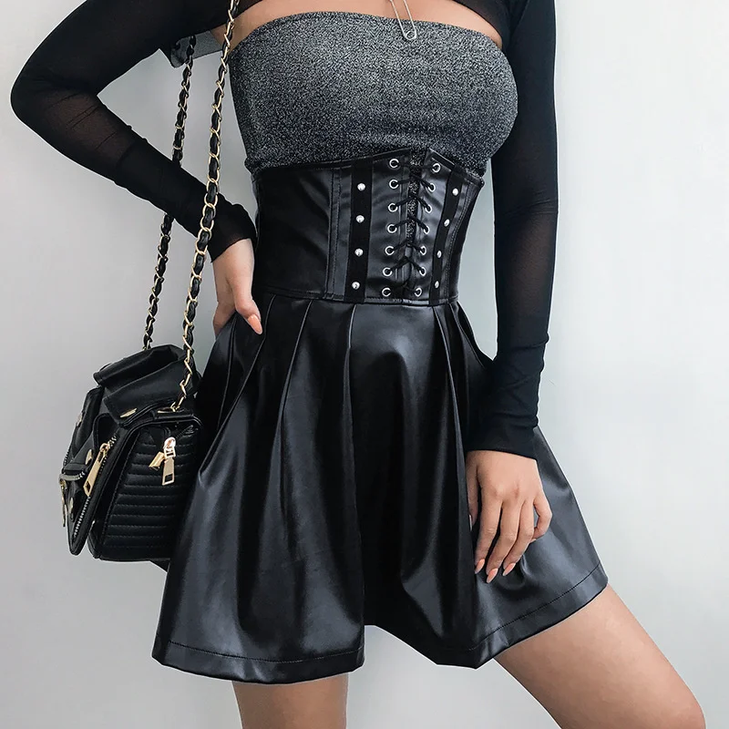 Summer Trend Fashion Waist Closure Zipper High Waist Dark Gothic Pleated Skirt Gothic Dress Black Sexy Dress