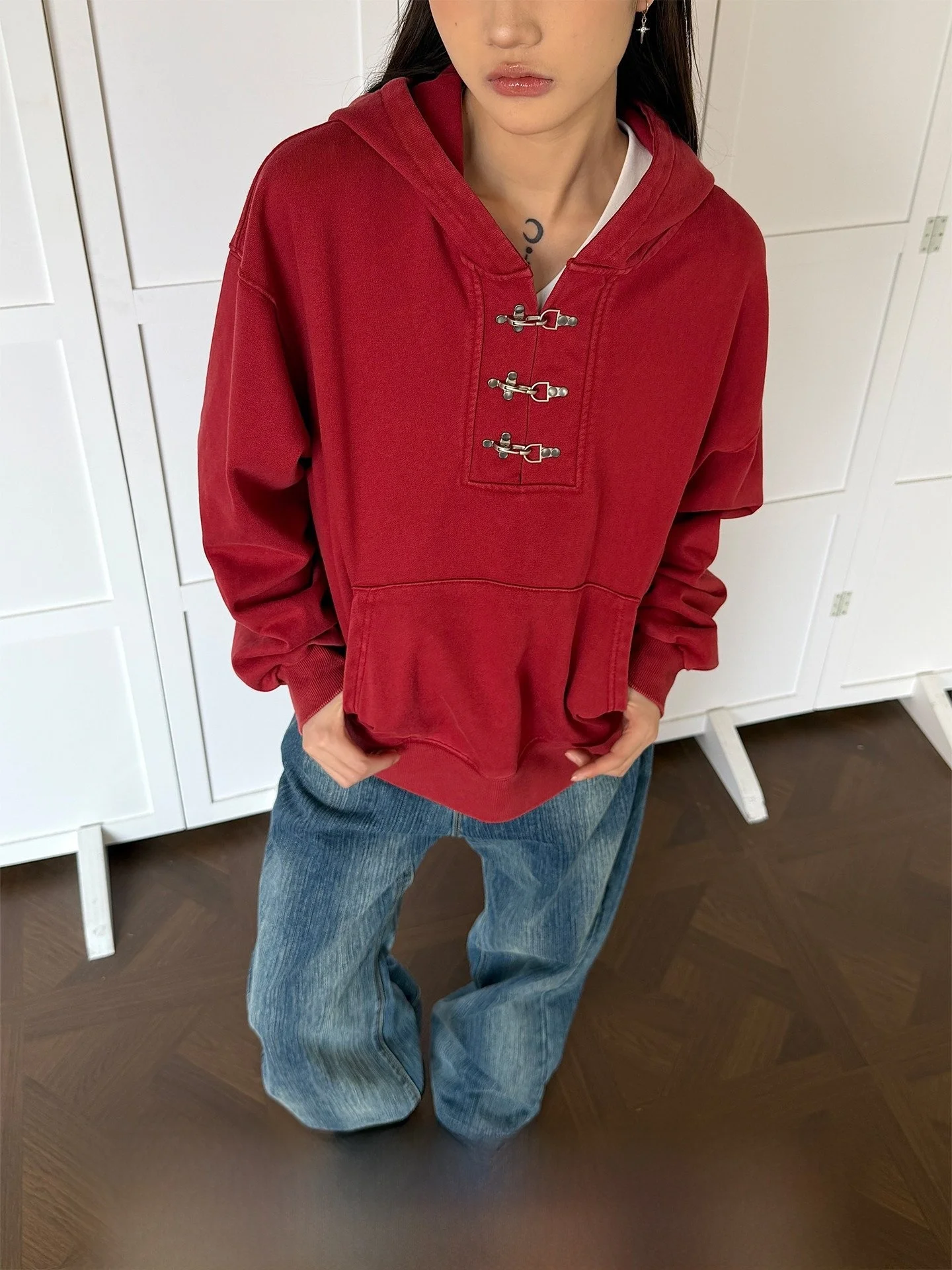 

Don Cry 420G Heavyweight Lobster Buckle Washed Hoodie Spring Unisex American Vintage Short Wide Top Trendy Cotton Polyester B...