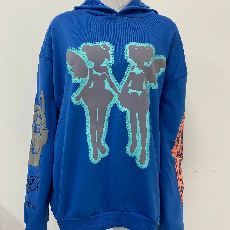 شخصية الكتابة على الجدران هوديي البلوز البلوز فضفاضة ومتعددة الاستخدامات نمط الزوجين الملابس الجمالية نمط الشارع