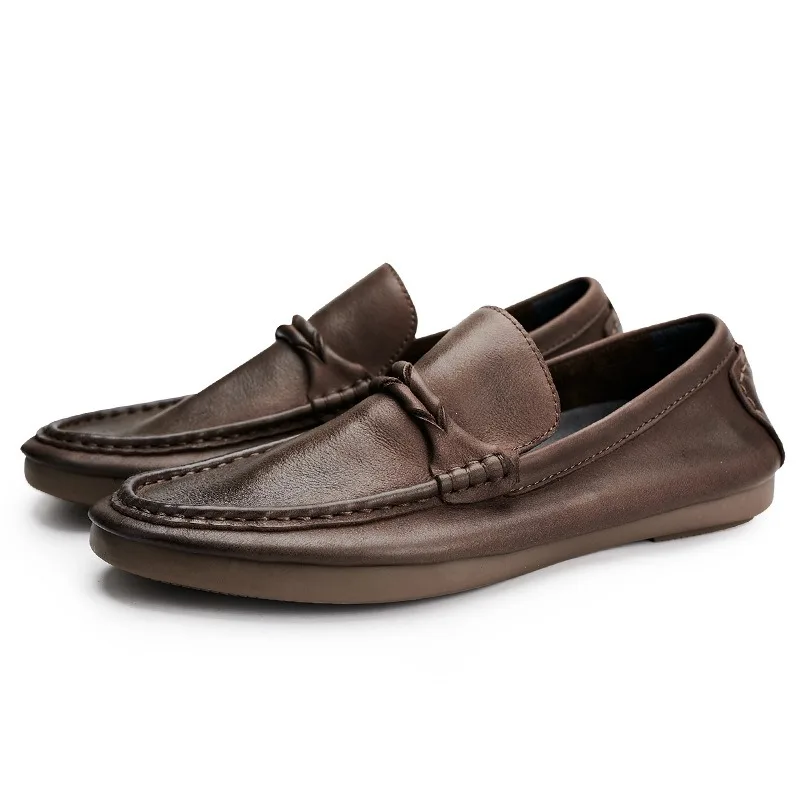 

New Fashion Loafers Comfortable Flats Handmade Genuine Leather Shoes Men's Vintage Cowhide Dress Driving Shoes Black Brown 030