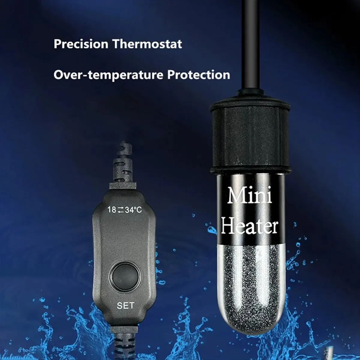 popop Aquarium Heating Rod Fish Tank Heater Mini USB Charging Submersible Thermostat Heater Adjustable Temperature 18-34℃