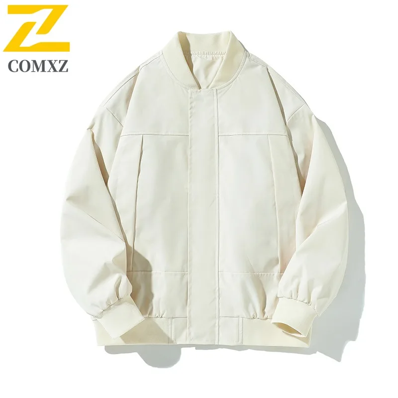 

COMXZ 2025 Warm Workwear Jacket Solid Color Baseball Collar Outdoor Windproof Spring Autumn Big-Pocket Casual Trendy Outerwear