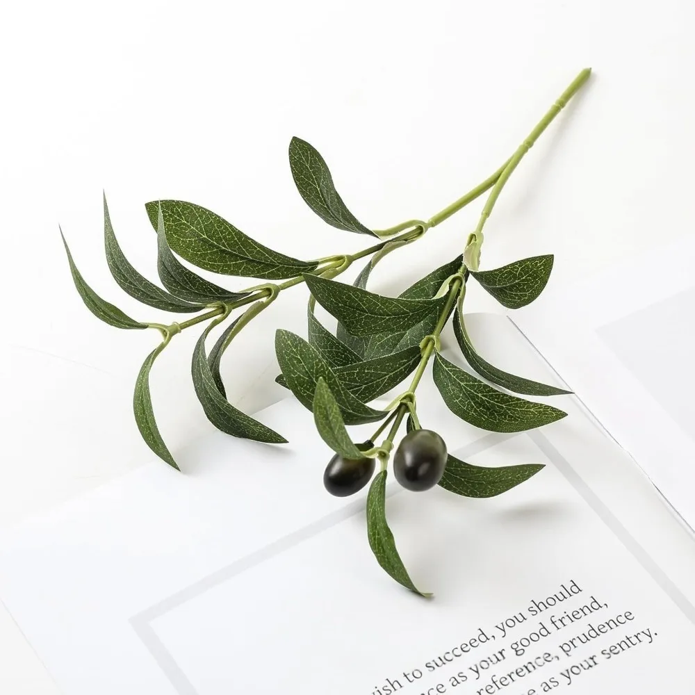 Einzelner Künstlicher Olivenzweig mit Früchten, Gefälschte Olivenblätter für Hochzeit, Garten, Landschaftsgestaltung, Wohnzimmer, Blumenarrangements, Heimdekoration – Detail 5