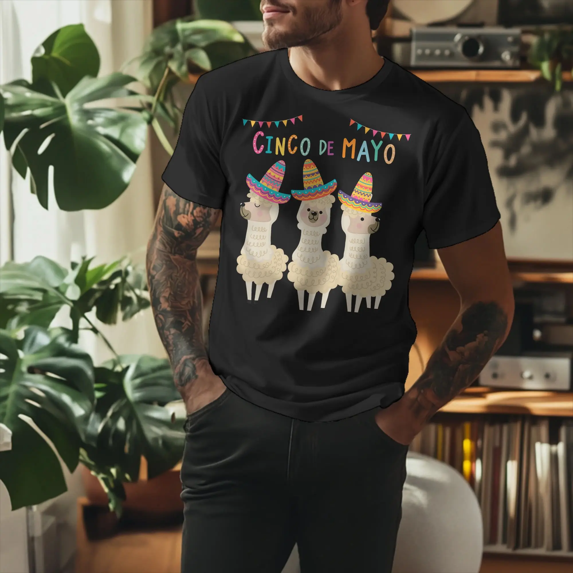 Cinco De Mayo Llama Fiesta Ultimate Party Vibe May 5th T-Shirts Men Casual Cotton Tees Round Neck T Shirt Plus Size Clothing