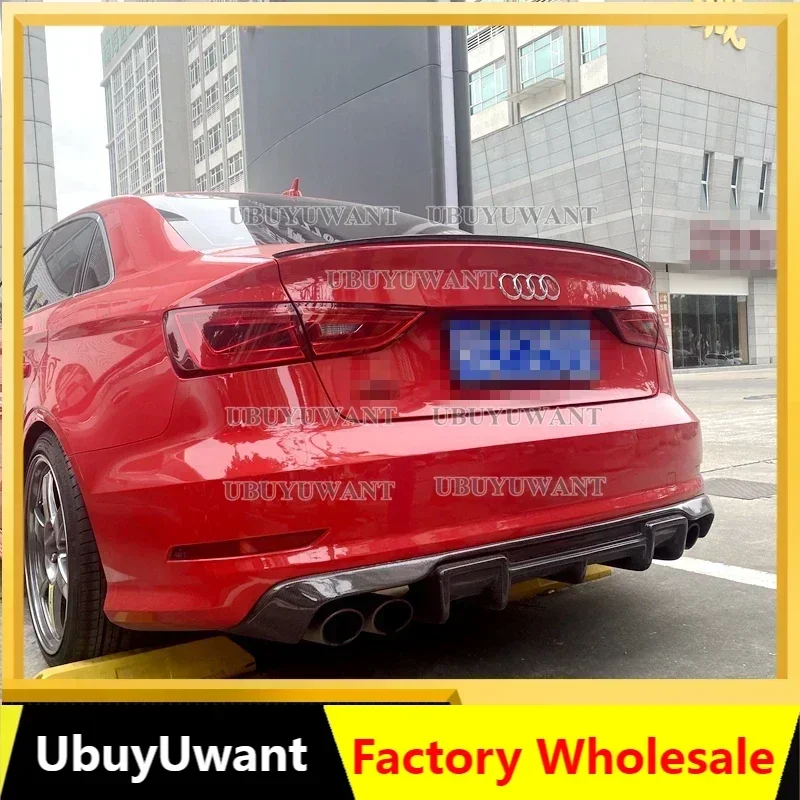 For Audi A3 Standard / S-Line Sedan 2017 2018 2019 Real Carbon fiber GLOSSY BLACK Rear Bumper Diffuser Lip Spoiler
