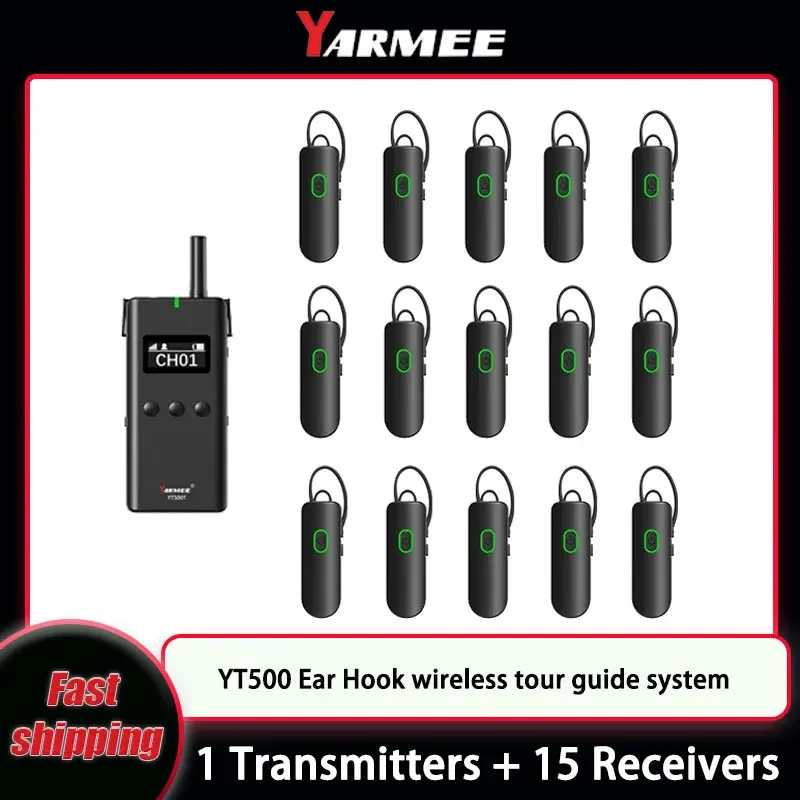 

YARMEE Bluetooth Wireless Tour Guide System 1 Transmitter + 15 Receivers For Simultaneous interpretation Travelling Umrah Hajj