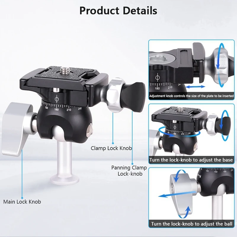 Mini Reverse Ball Head 360 Degree Rotating Camera Tripod Head CNC Aluminum Alloy Ball Head For DSLR,Camera,Phone