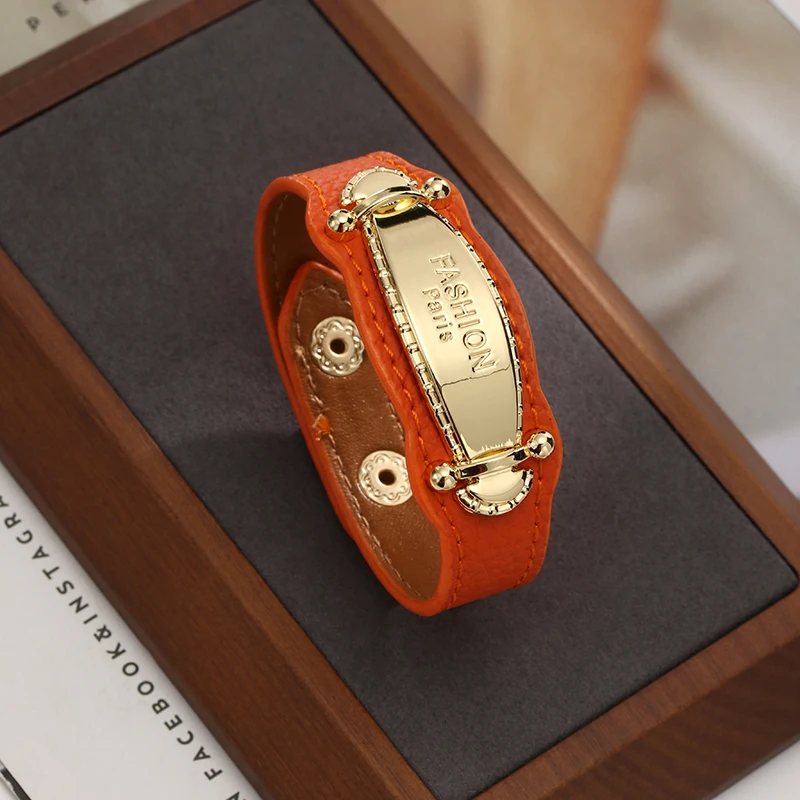 Kirykle Luxurious High Quality Golden High-grade Metal Leather Bracelet for Women Girl Charm Bracelets Party Jewelry Gifts