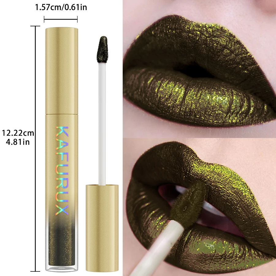 1個入り グリッターリップグレイズ 長持ちリップグロス 防水リキッドリップスティック グリーン 韓国メイク リップオイル 高発色リップティント ギフト