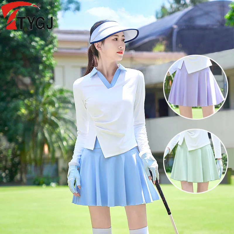 

TTYGJ Ladies High Waisted Leisure Golf Culottes Women Anti-glare Pleated Tennis Golf Skirts High Elastic Soft Yoga Skorts