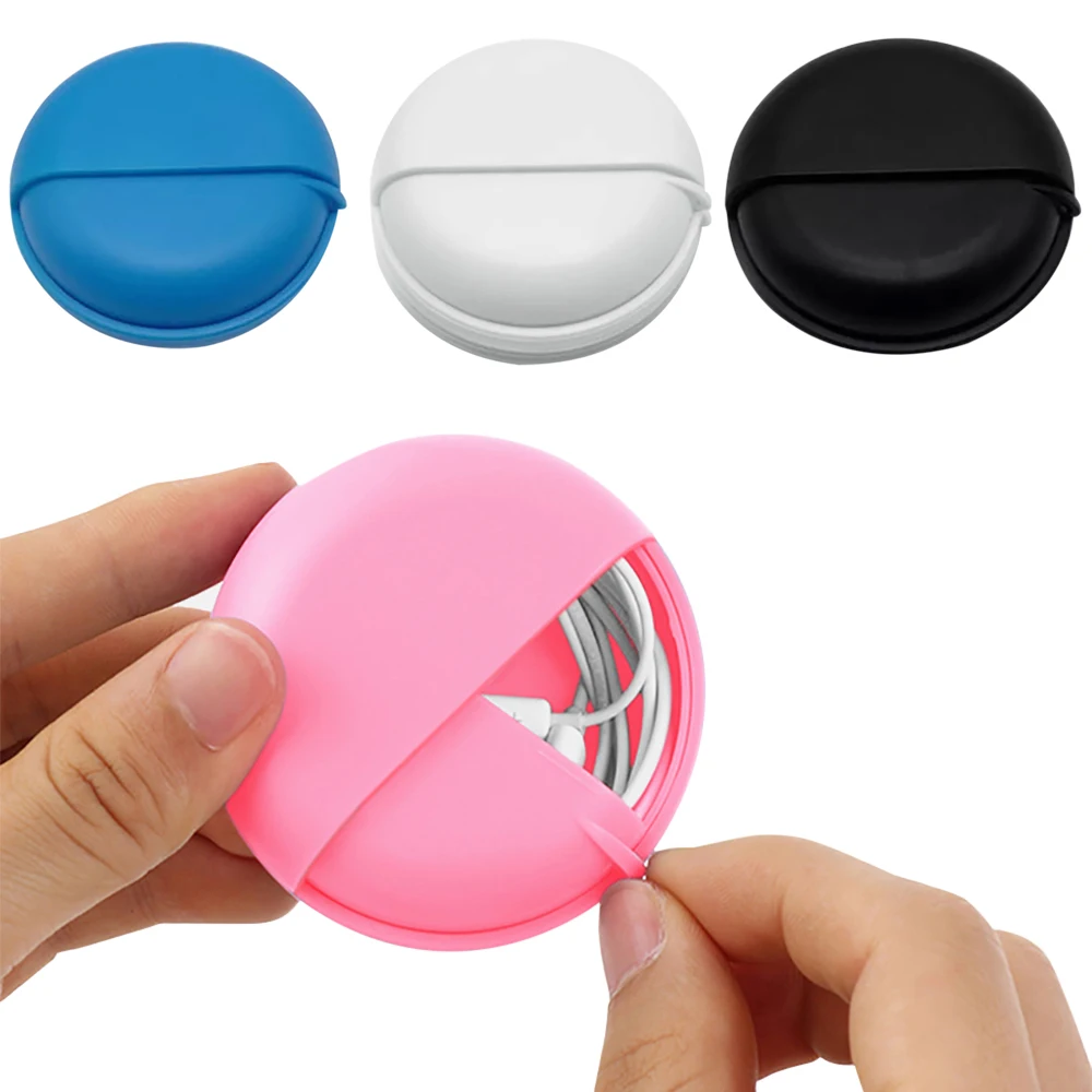 

Earphone Wire Storage Box Round Data Line Cables Organizer Plastic Container Jewelry Headphone Protect with Rotating Cover