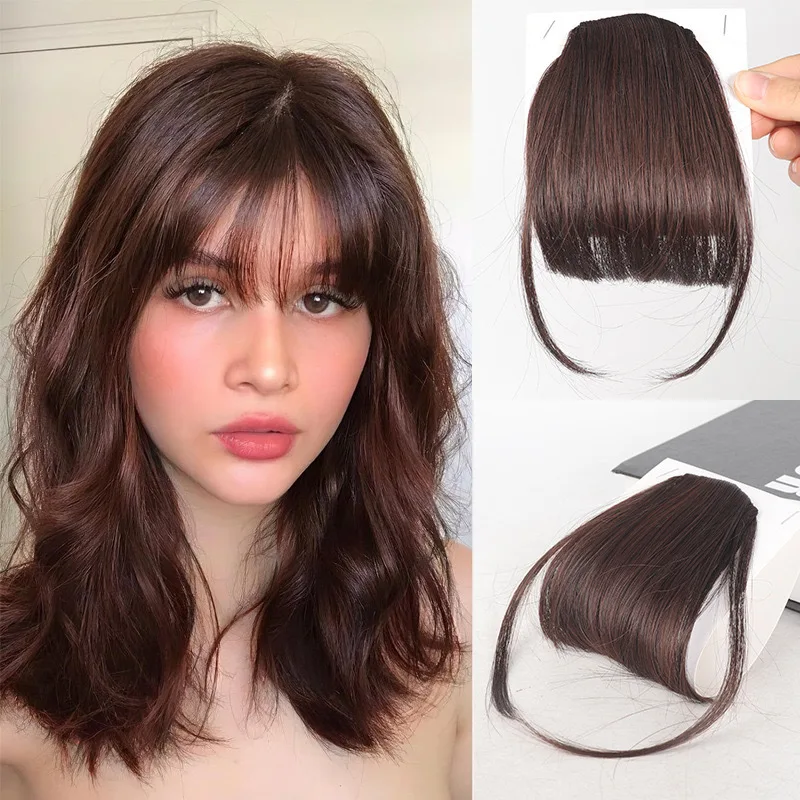 Synthetische Clip-in-Ponyfransen mit Seitensträhnen, Haarteile, künstliche Pony-Extensions für Frauen – Detail 13