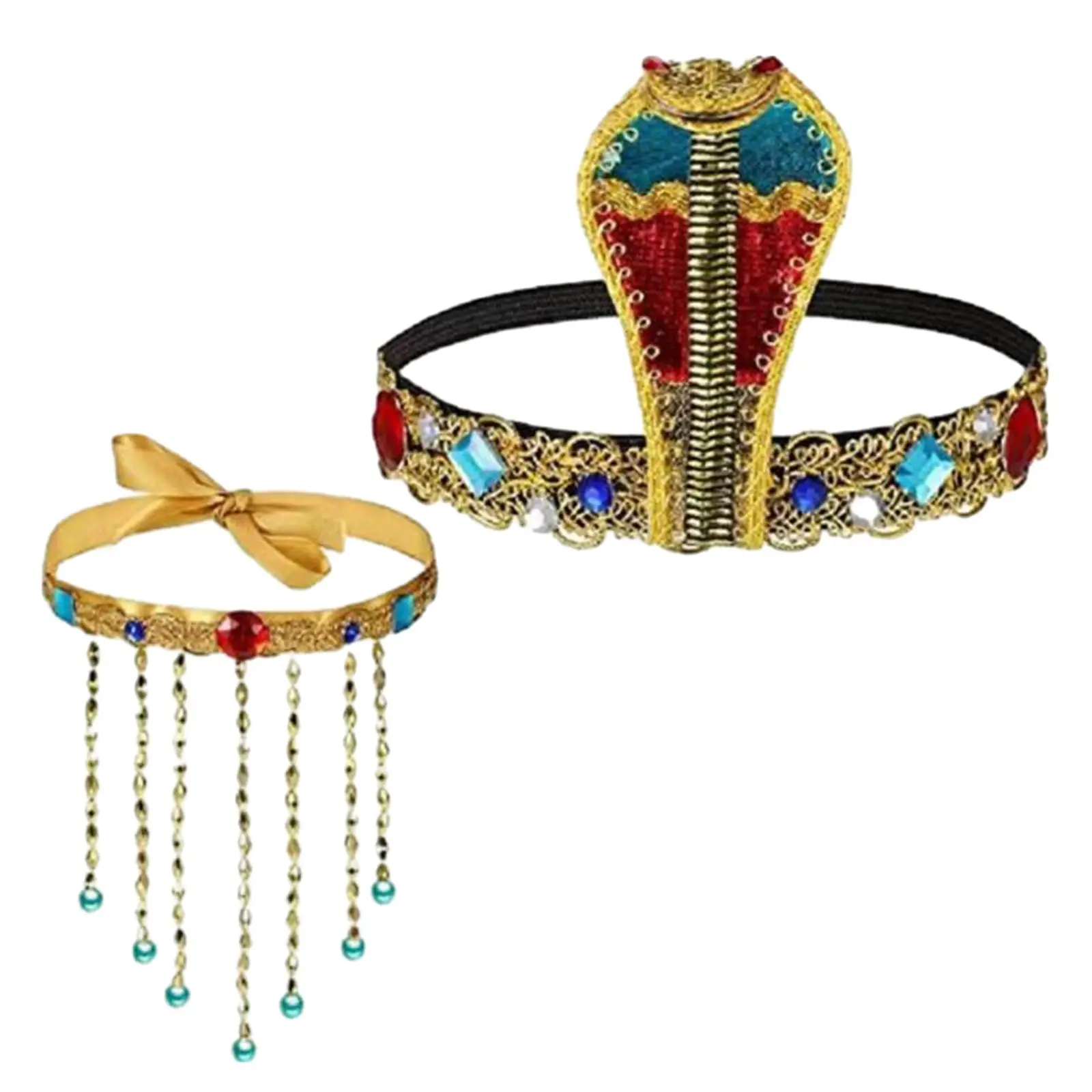 2Pcs Egyptian Costume Accessories Beaded Tassel Necklace Dress up for Masquerade