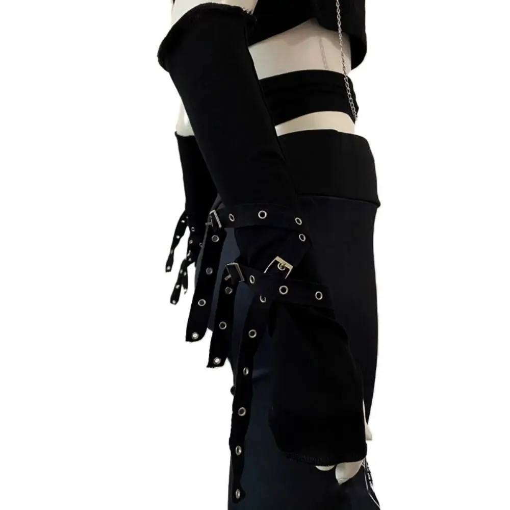 Harajuku Style Half-fingered Gothic Arm Warmer Cool Black Unisex Cuff Sun-protective Sleeve Buckle Design Punk Gloves Streetwear