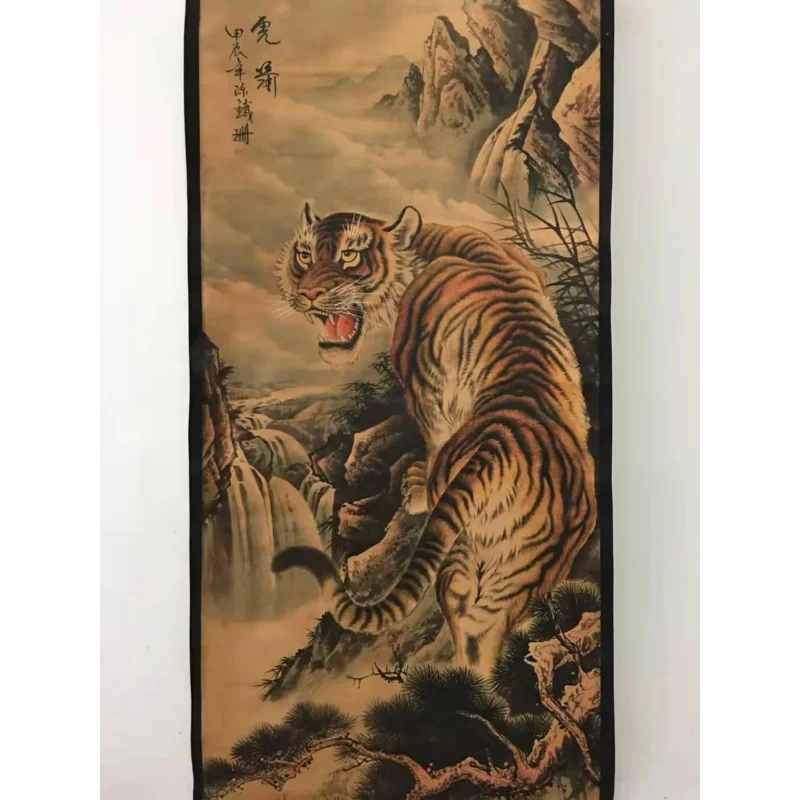 

Wholesale Vintage Calligraphy and Painting Middle Hall Painting Chinese Painting Hanging Tiger Climbing the Mountain