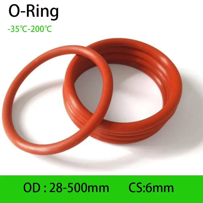 CS 6mm Red/White Silicon Rubber O-Ring OD 28/32/35/40/42/45-500mm O-Rings Sealing Gasket Oil Resistant Acid & Alkali Resistant