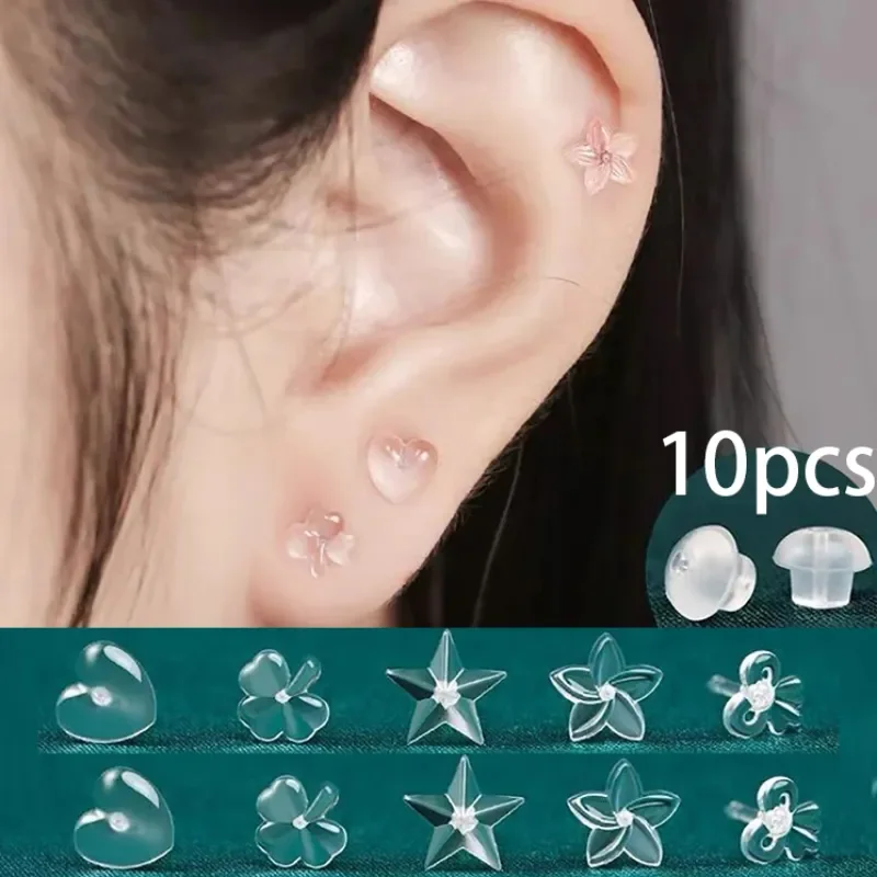 2/10pcs Resin Ear Studs Transparent Invisible Earrings Anti Allergy Soft Cute Women Student Star Heart Shape Piercing Ear Studs