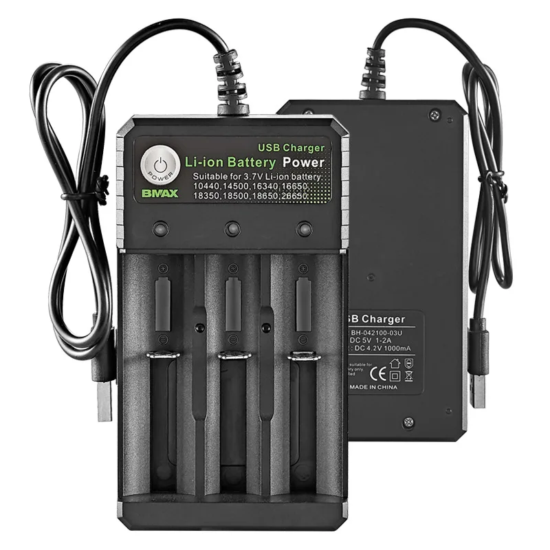 Smart 18650 Charger 3 Slots 4.2V Li-ion Battery USB Independent Charging 18650 18500 14500 16650 26650 Lithium Battery Charger