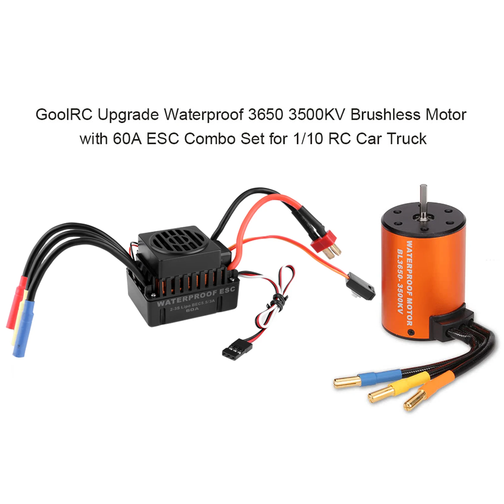 GoolRC ترقية محرك بدون فرشاة مقاوم للماء 3650 3500KV مع مجموعة كومبو 60A ESC لشاحنة سيارة RC 1/10 #3