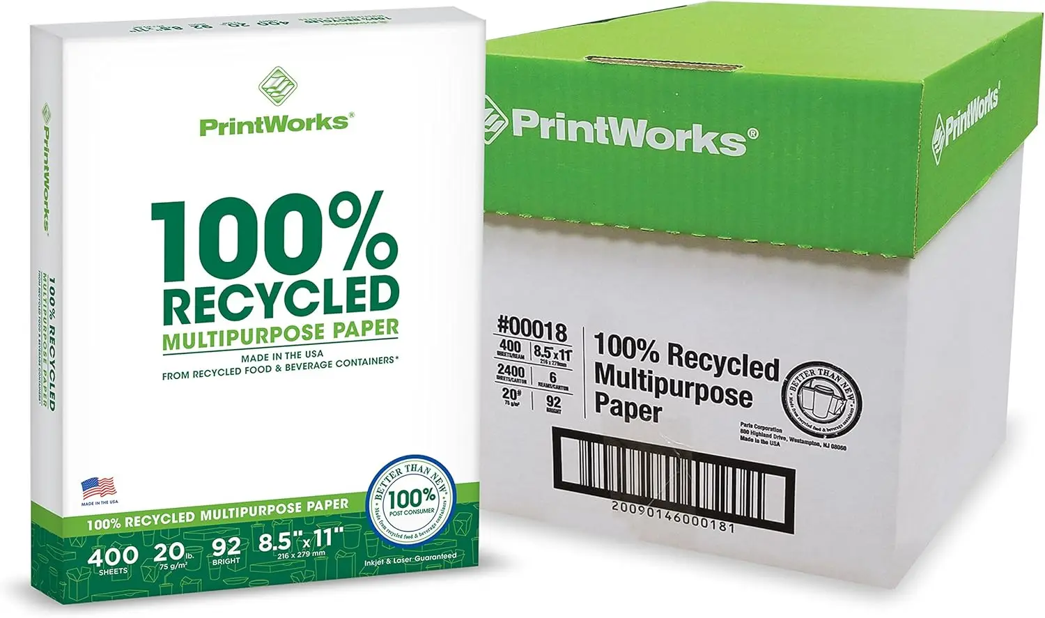 

100% Recycled Printer Paper 8.5x11 White 20lb 2400 Sheets Eco-Friendly Multipurpose
