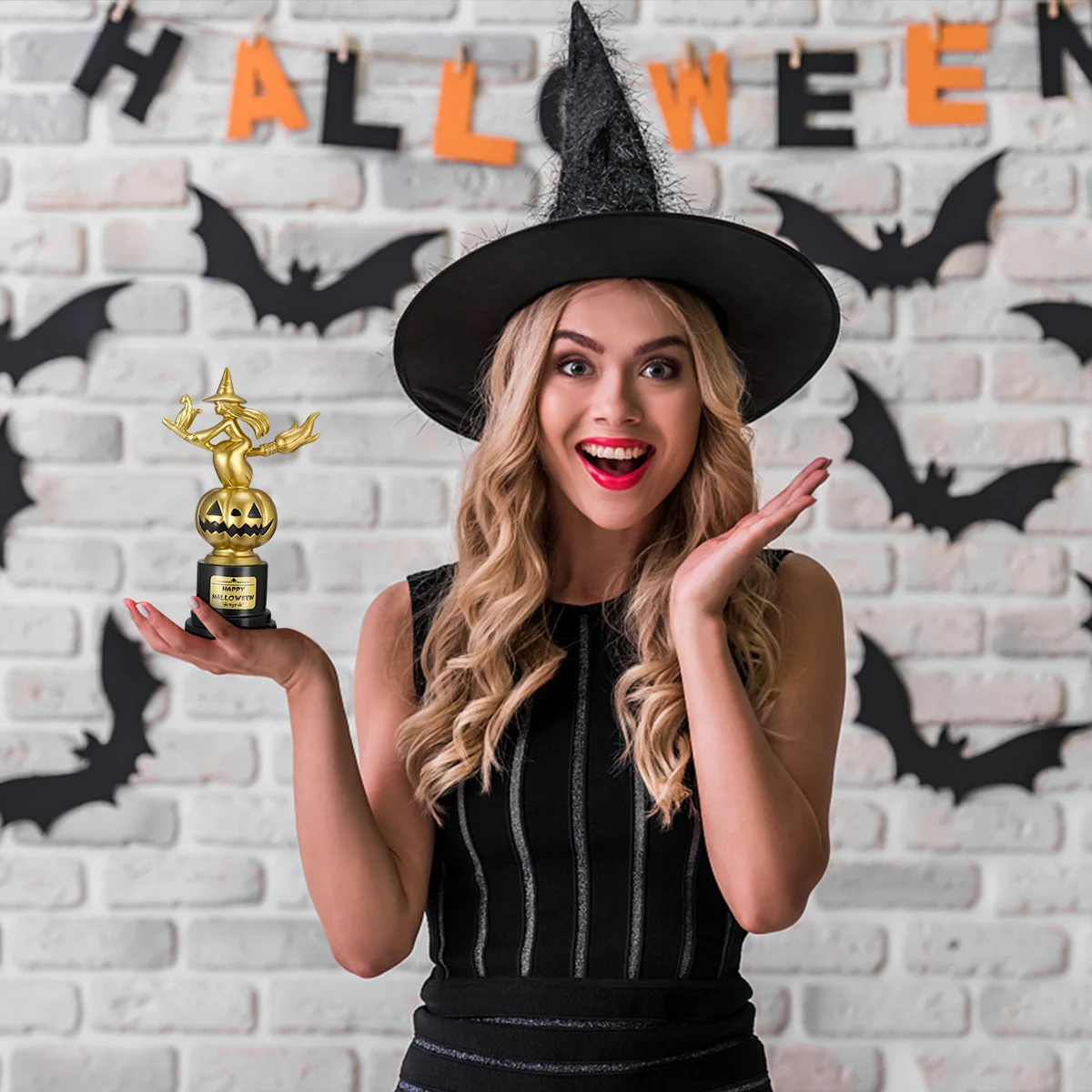 

Halloween Witch Pumpkin Trophy Golden Award Cosplay Contest Best Costume Recognition Party Decor Golden Award Trophy