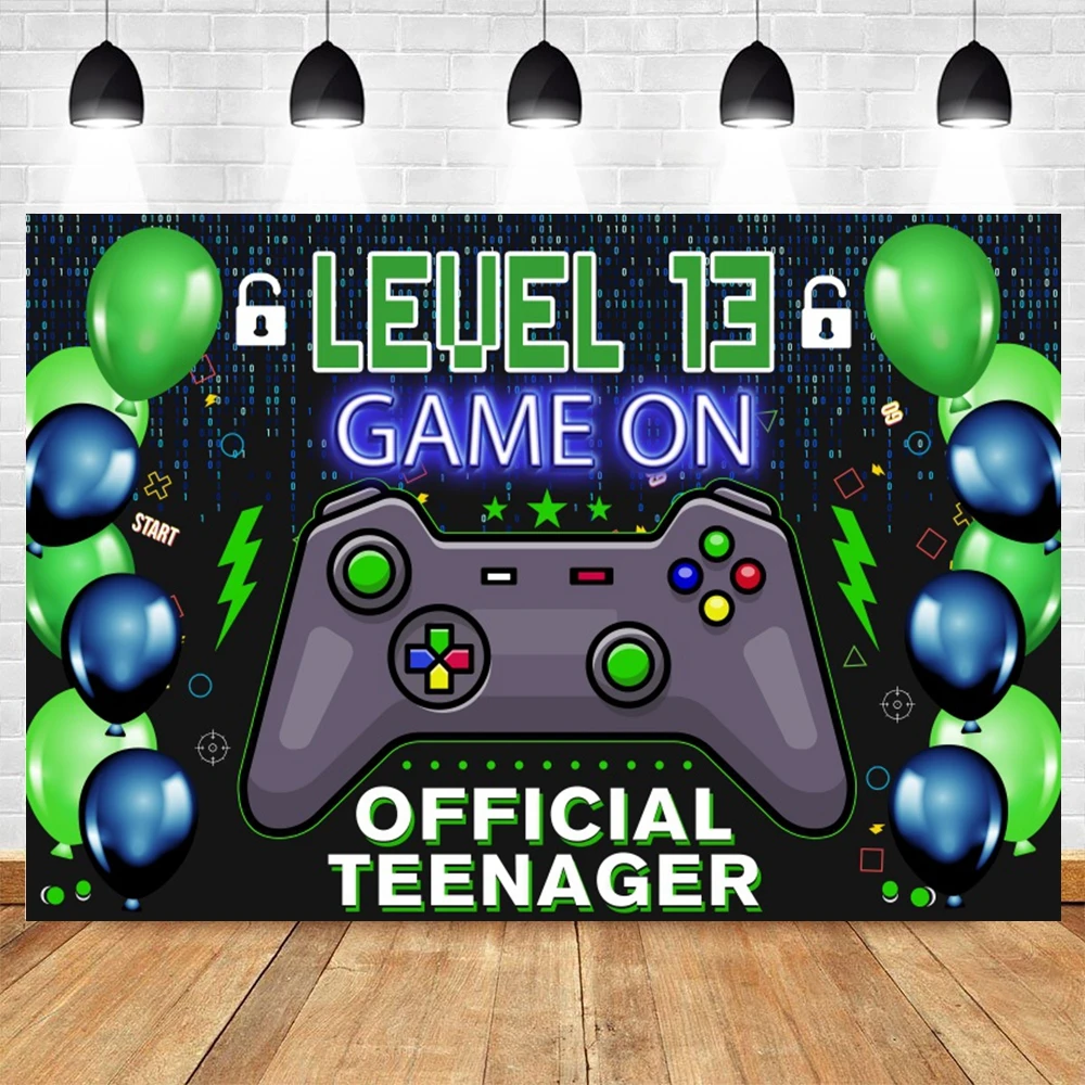 Gamepad Backdrop for Boy Birthday Party Game On Level Up Baby Shower Photography Background Decor Photo Prop Banner Custom