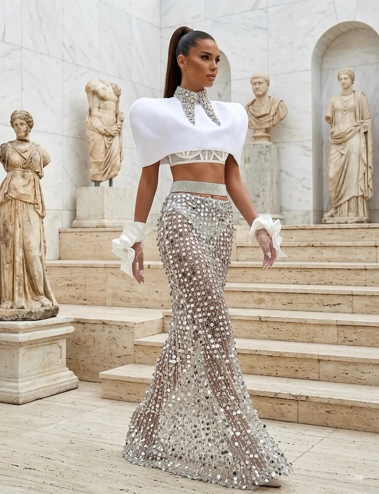 Zweiteilige lange Ballkleider mit glitzernden Perlen, Saudi-Arabien, Dubai, Robe De Soiree, orientalische Abendkleider, maßgeschneidert