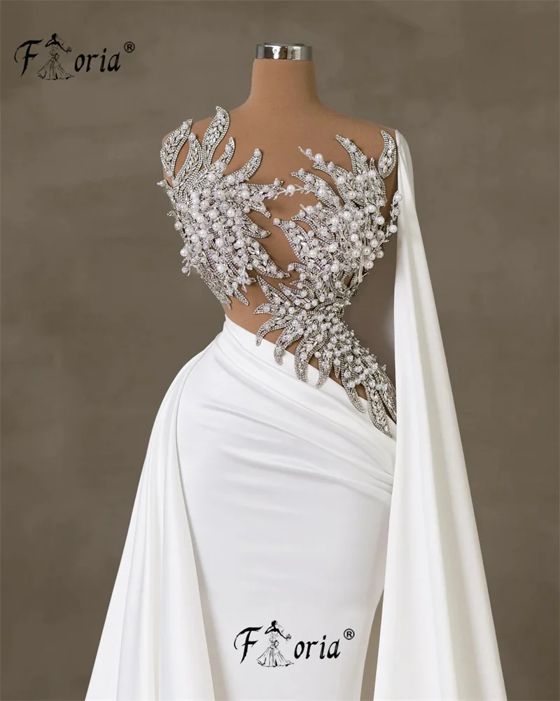 Couture Beaded Ivory Weddings Dress 2024 Dubai Women One Shoulder Cape Formal Occasion Dresses Pearls Crystal Party Dresses