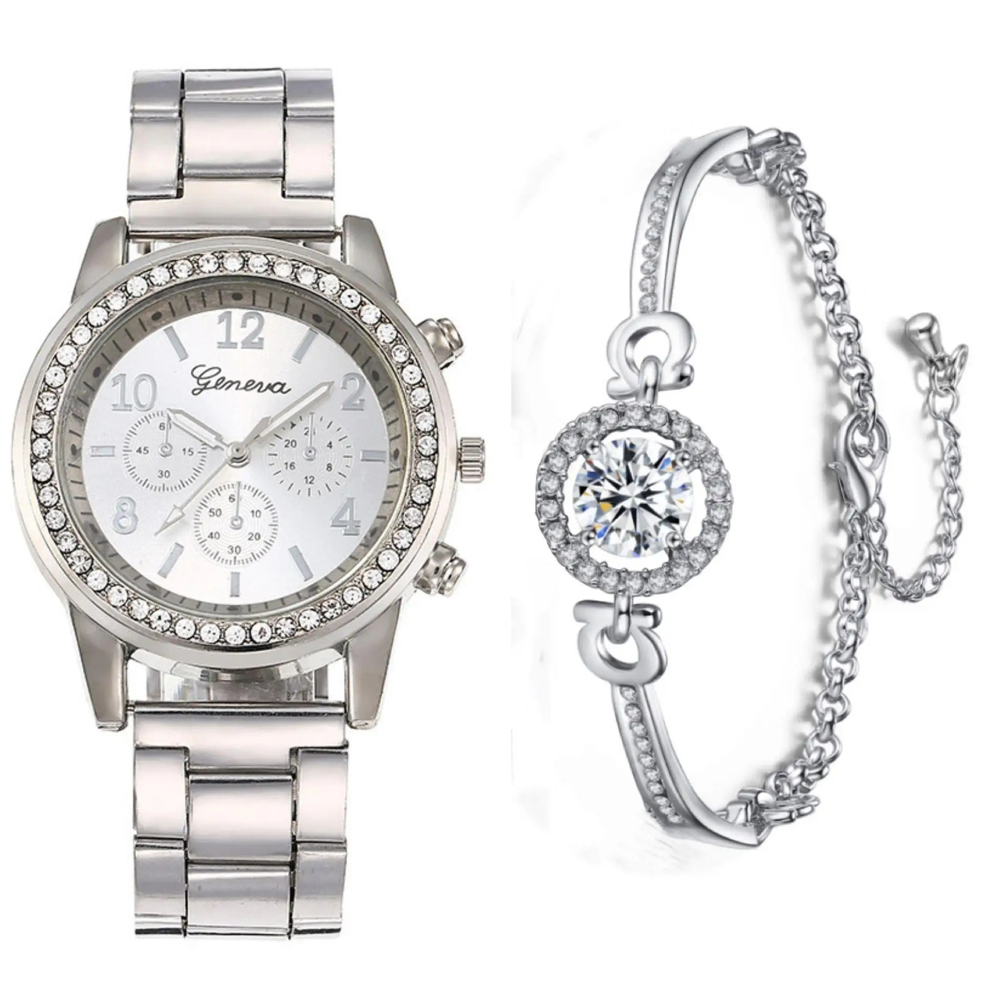 Set de regalo para mujer, conjunto de dos piezas, pulsera y reloj para mujer, línea para sordos, accesorios de lujo, adecuado para comercio exterior 2