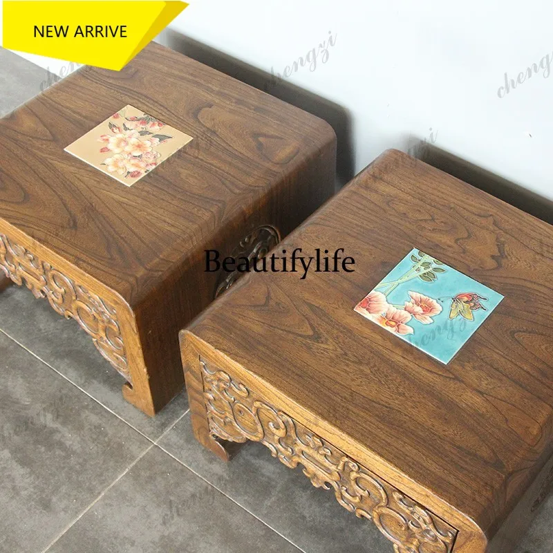 L181 Log South East Asia Thai New Chinese Elm with pumping Kang table Kang several bay windows