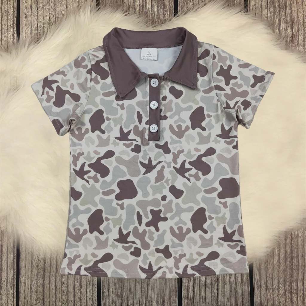 

Baby Boys Khaki Short Sleeves Button Up Ducks Camo Lapel Polo Shirts Tops Summer Children Pullover Clothing Kids Button T-shirt