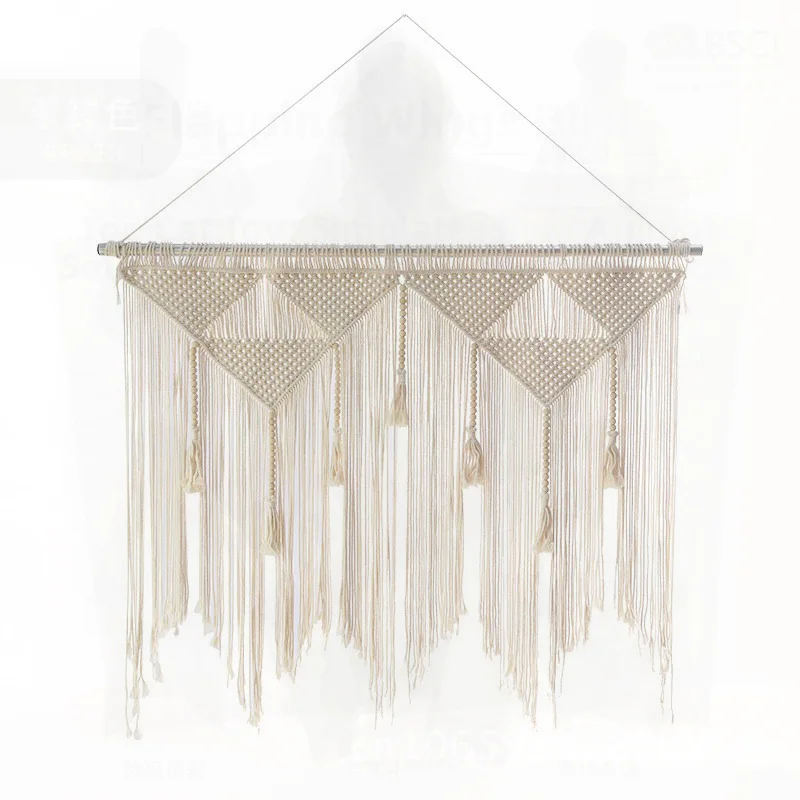 

White Tassel Wall Hanging Cross-border Woven Tapestry Triangle Shape Cotton Solid Color Pastoral Style Home Decor Tapestry