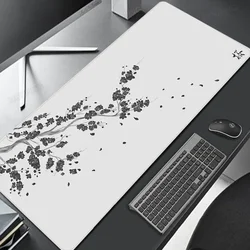 White Sakura Mouse Pad Japan Cherry Blossom Deskmat Black Table Mat Mousepad Gamer Carpet Gaming Keyboard Mouse Mats Accessories