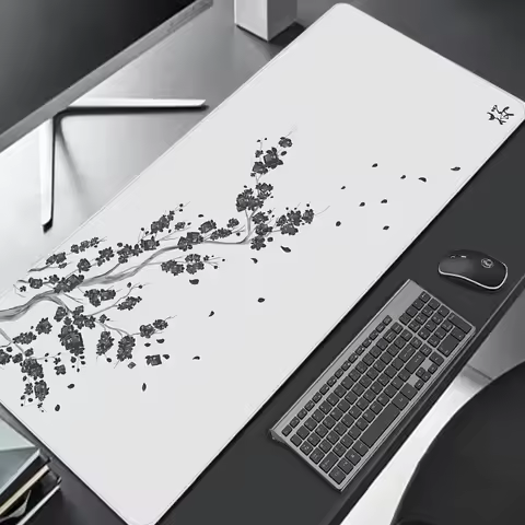 White Sakura Mouse Pad Japan Cherry Blossom Deskmat Black Table Mat Mousepad Gamer Carpet Gaming Keyboard Mouse Mats Accessories